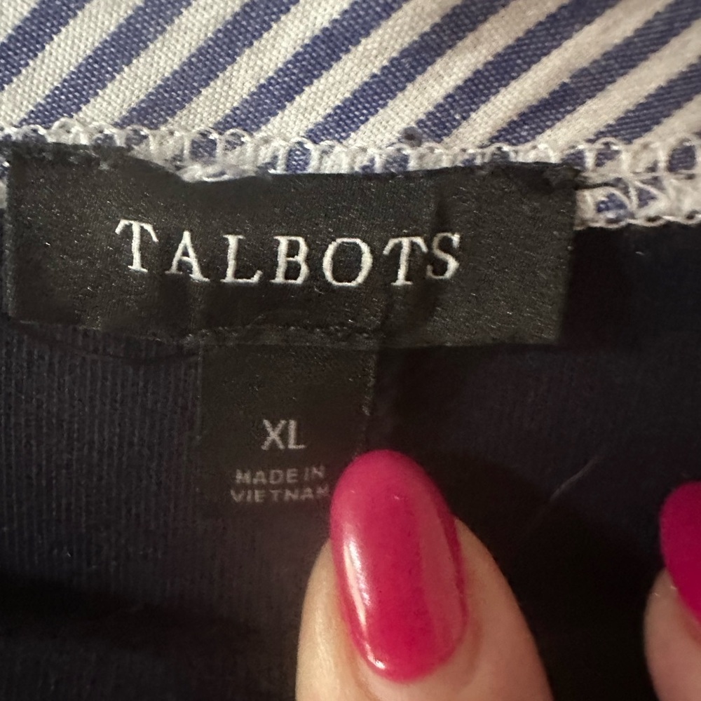 Talbots‎ 100% cotton Navy Shift Dress Stripe Shirt Sleeves XL. - Picture 5 of 9